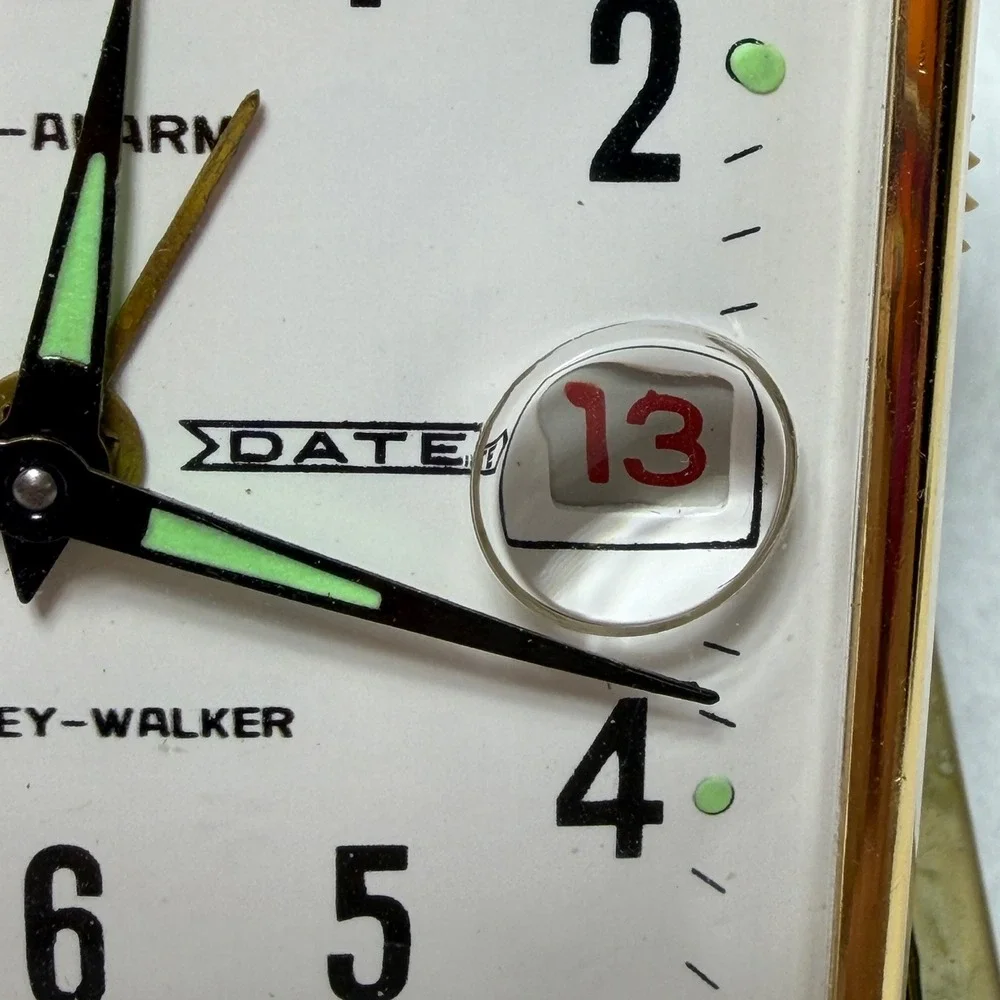 VTG Phinney-Walker Travel Alarm Clock Manual Wind Black Folding Case Japan MCM